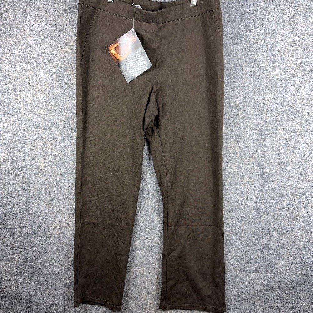 NWT IMAN Women's‎ Brown Stretch Pull On Pants Button Flat Front Solid